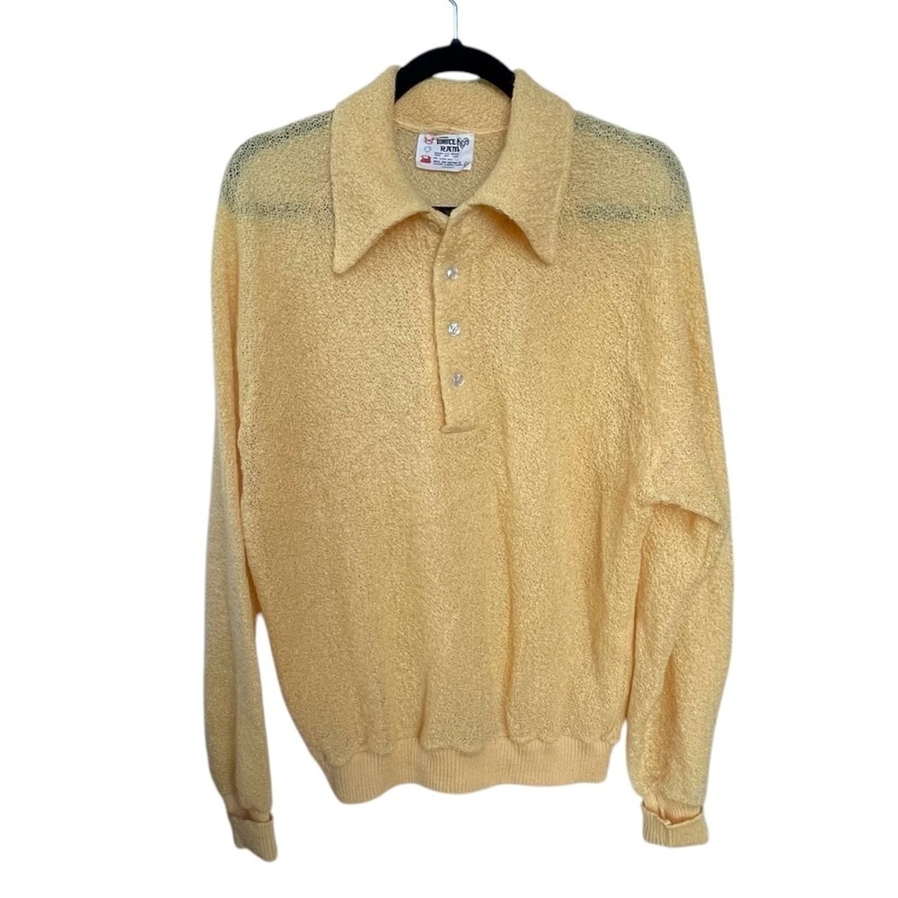 WHITE RAM Vintage Wool Mohair Sweater Collar Yellow Gold M - Picture 7 of 8
